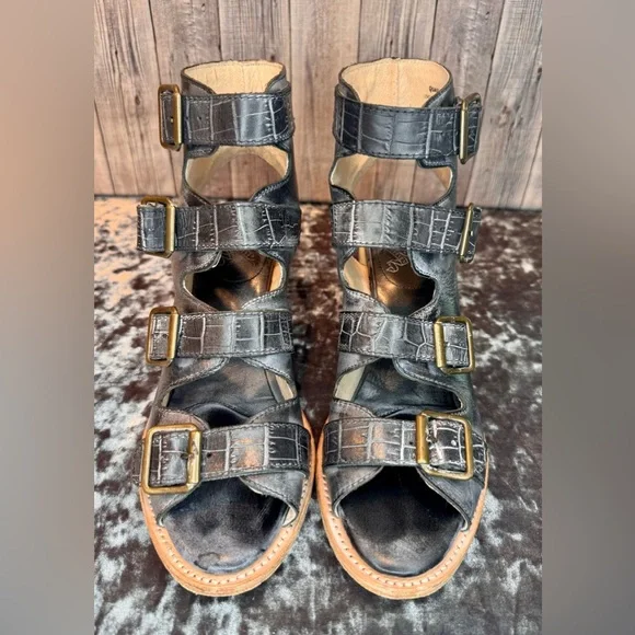 FREEBIRD Quail Black Multi Distressed Strappy Sandals Size 9 - Picture 9 of 14